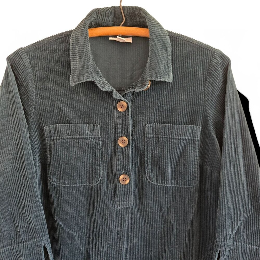 J. Jill XS Petite Corduroy Shirt Dress Teal Blue 3/4 Sleeve Pockets - Picture 6 of 14